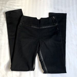 Paige Premium Denim Hi Waist Leather Trim Cotton Extra Long  Denim Jeans